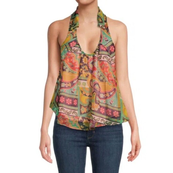 FREE PEOPLE Strawberry Tank Meadow Combo Flowy Lined Bohemian Tank Women XS - Picture 9 of 11